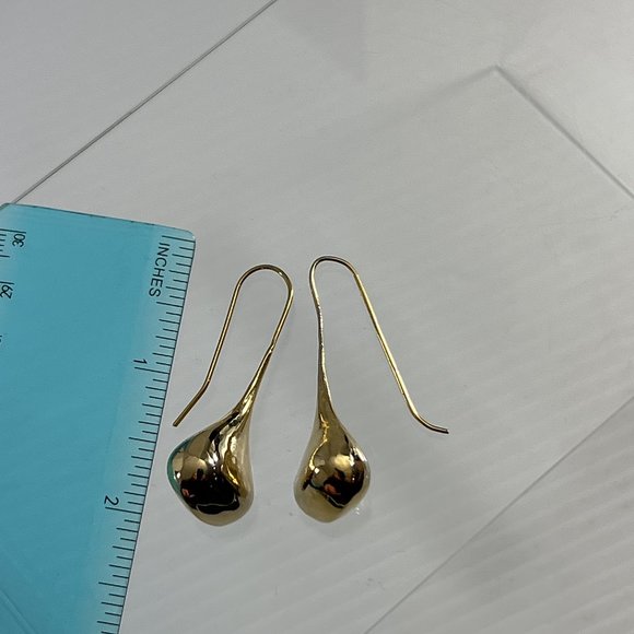 Gold Tone Earrings Pear Shaped Tear Drop Hook 2" Long - Picture 5 of 7